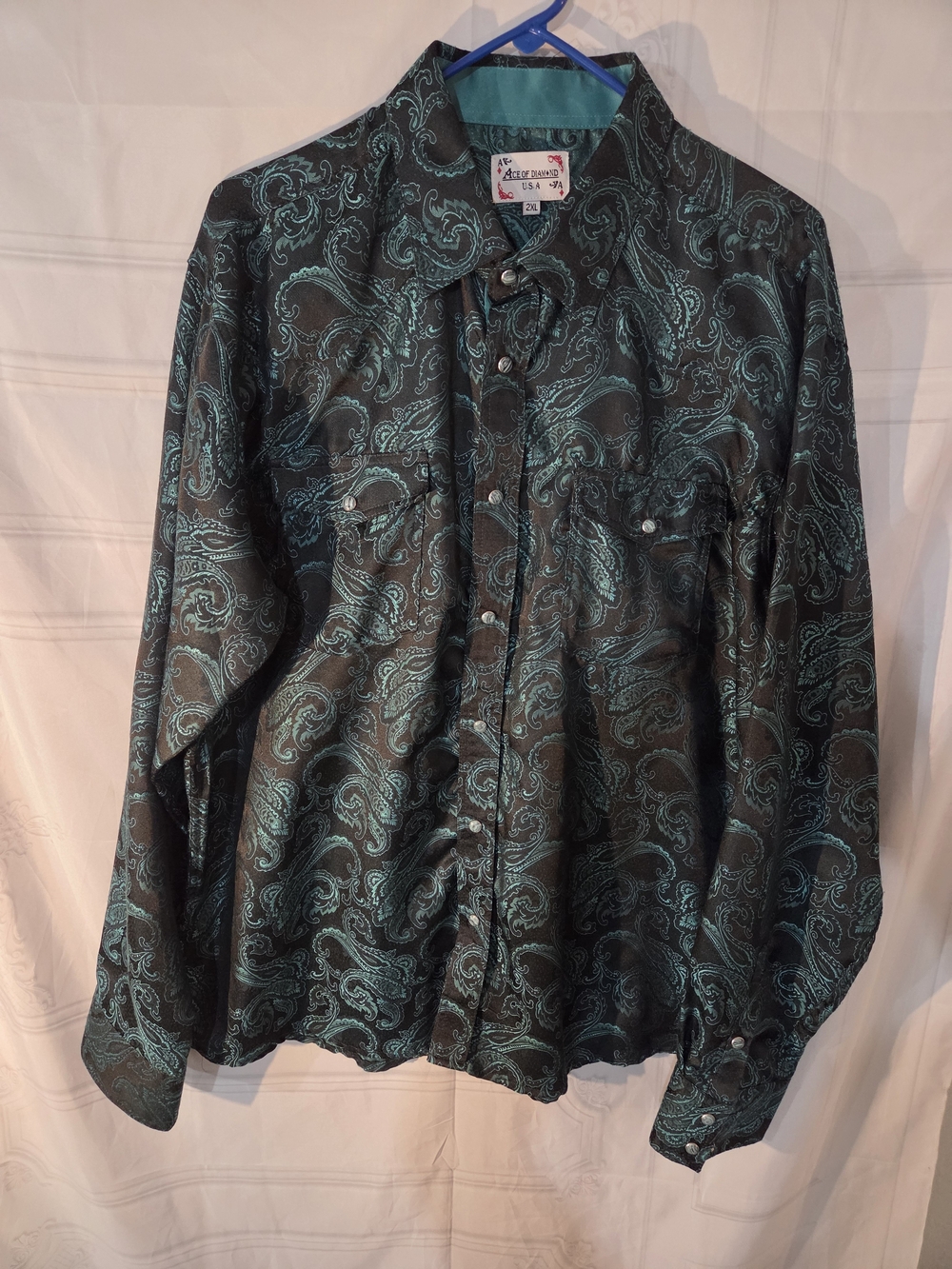 Ace Of Diamond Black Shirt with Teal Paisley Print